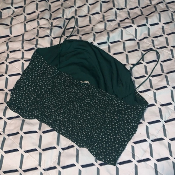 Small L.A. Hearts Forrest Green floral crop top elastic spaghetti straps - Picture 2 of 4